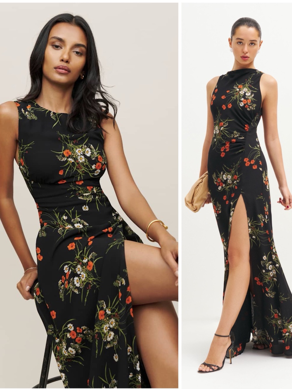 Reformation Ledger Maxi Long Formal Black Dress in Robyn Floral 0